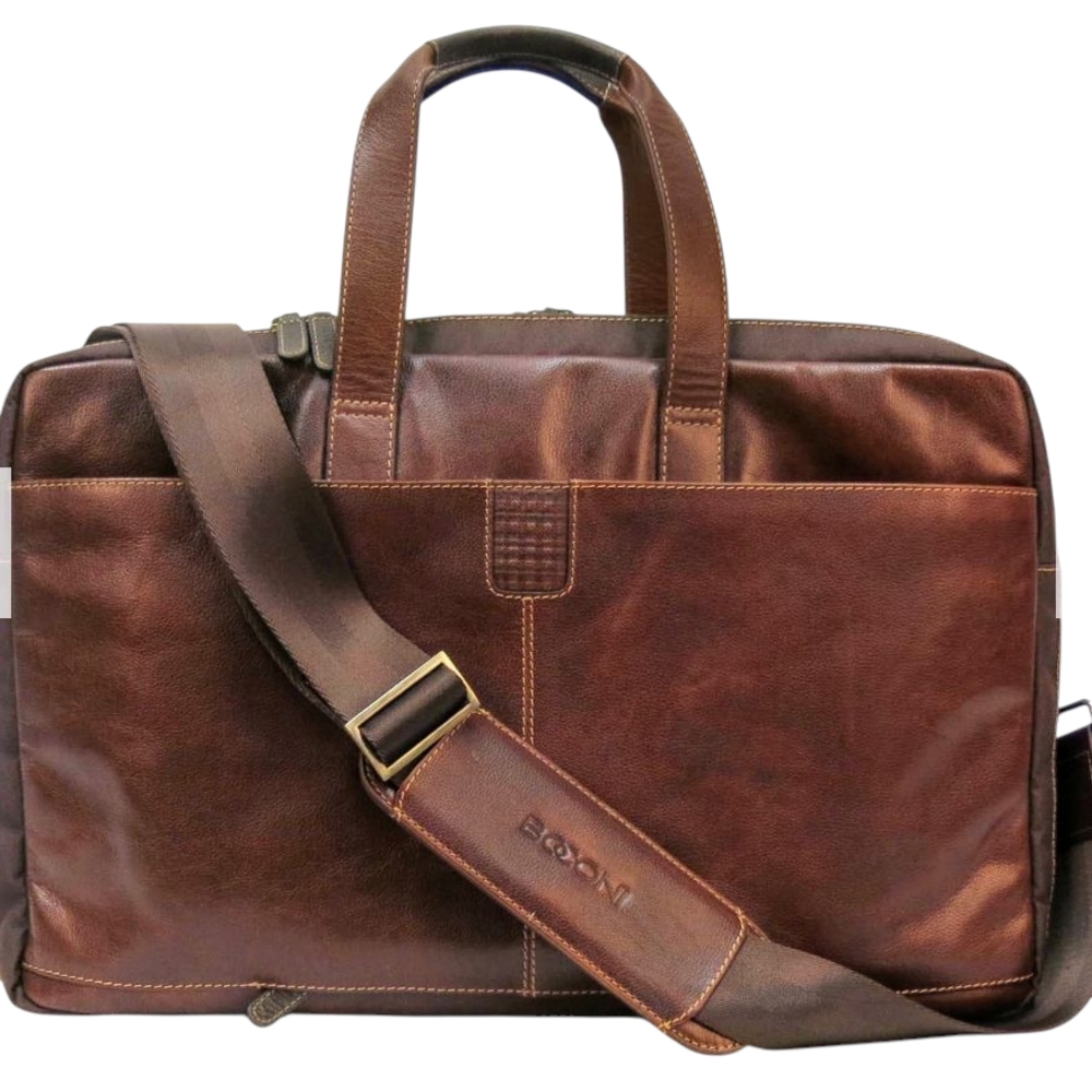 BOCONI GRATH LEATHER ALL IN ONE SUITCASE, LAPTOP, CARRY, ADJUSTABLE STRAP BAG